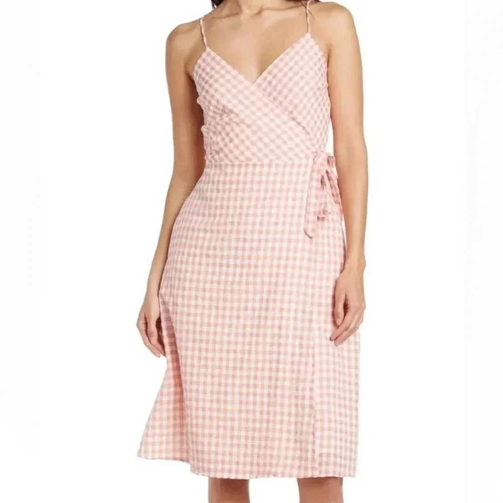 The Good Jane Pink Gingham Wrap Dress